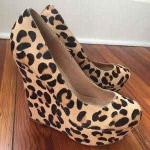 Steve Madden Leopard Print Calf-hair Wedges